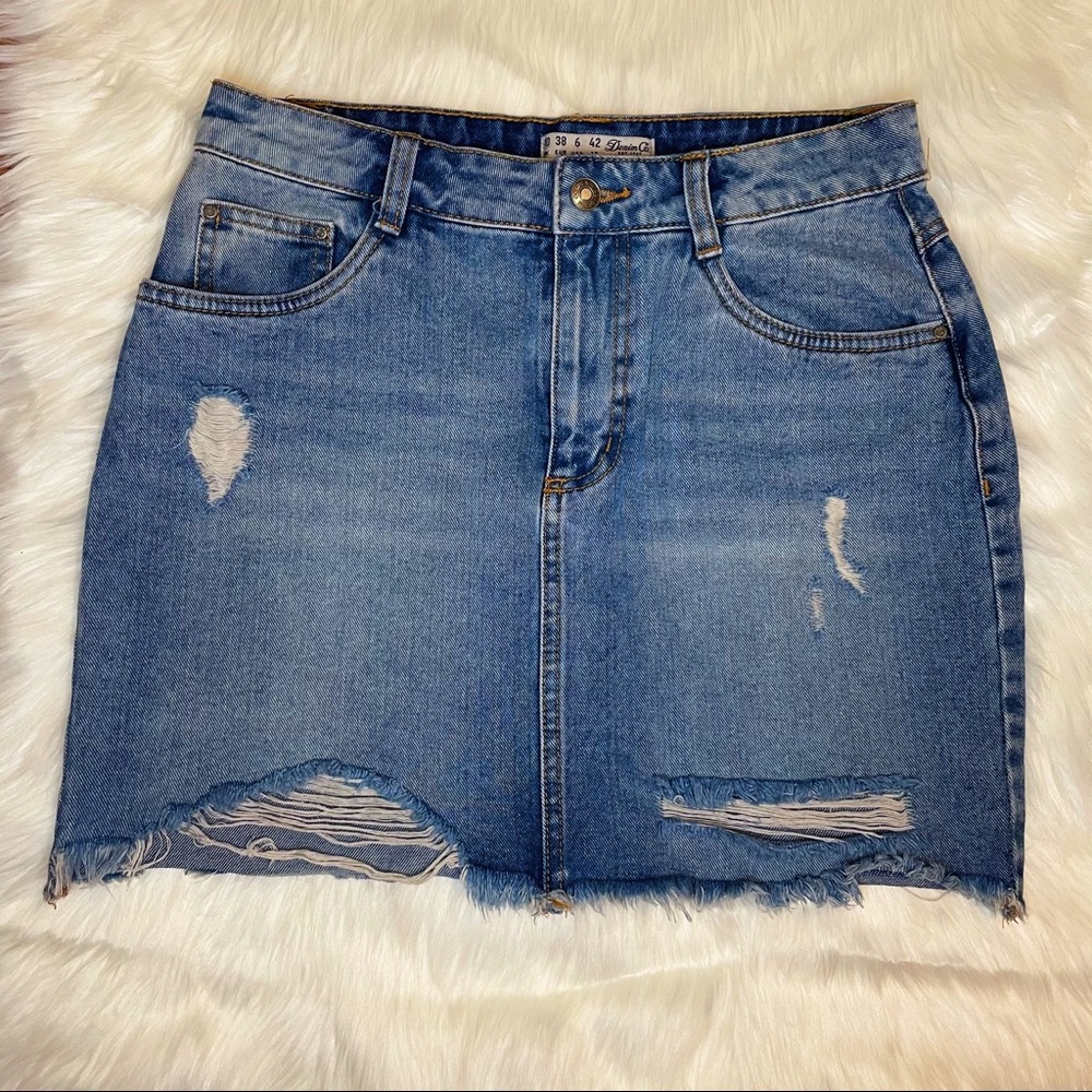 Primark Blue Jean Denim Distressed Mini Skirt